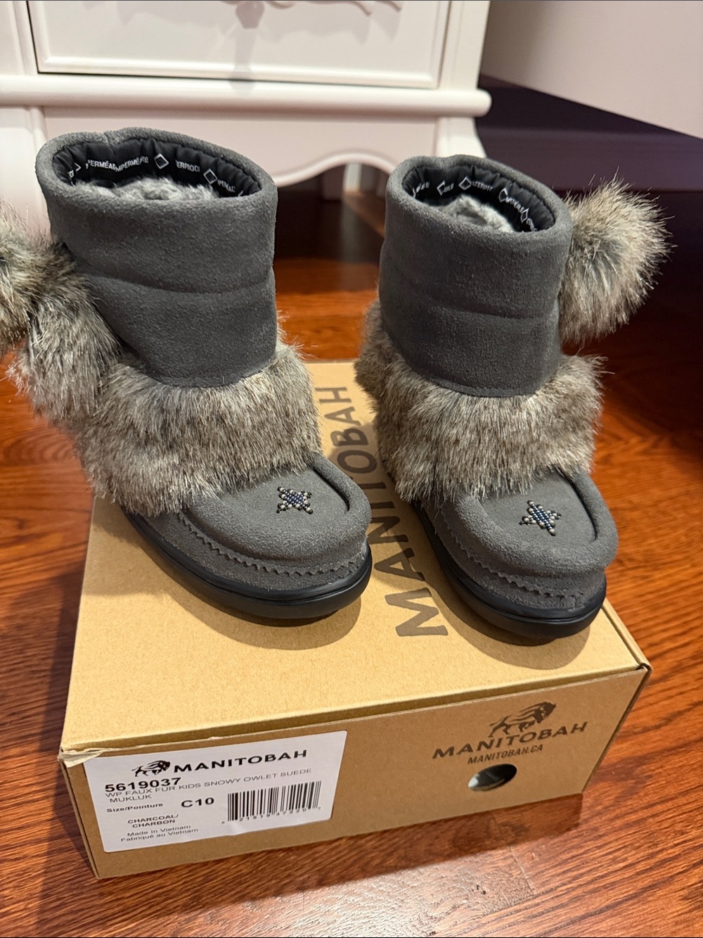 Manitobah Gray Fur-Trim Kids Snow Boots
